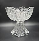 American Brilliant Cut Crystal Punch Bowl   Stand Star Button Cuts Beautiful