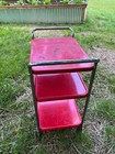 Vintage Cosco 3 Tier Metal Rolling Kitchen Bar Cart Red Mid Century