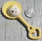 Vintage Plakie Baby Rattle Toy  Bonnet Hand Painted Face Heart Handle Floral Old