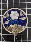 Vintage Alpaca Silver Pill Snuff Box Enamel Mexico Flower Abalone Cobalt Blue