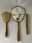 Vintage Vanity Set Hair Brush And Hand Mirror   Comb  Gold Plated