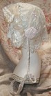 Fine Antique Edwardian Silk Ribbon Roses   Rosette Cream Lace Lingerie Cap Vg