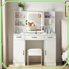 Modern Vanity Makeup Table Set Dressing Desk With Led Lighted Mirror And Stool