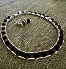 Vtg Taxco 925 Sterling Silver Onyx Linked Fringe Necklace Earring Set Mexico 50g