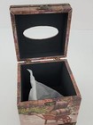 Wooden Tissue Box Holder Square Handmade Tooled Napkin Dispenser Country Scene