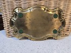 Ornate Brass-tone Metal Tray W  Scalloped Edge  Engraved Design  Felt Feet