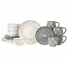 Baum Brothers Phara Grey 16pc Stoneware Dinnerware Set Service For 4