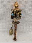 Tibetan Buddhist Mini Hand-held Spinning Prayer Wheel Copper  Brass   Glass 2 6 