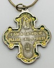 Sterling Silver Necklace   14k Gold Vermeil 4 Way Cross Medal Catholic Vintage