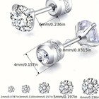 Women Men Silver Stainless Steel Round Cz Stud Earrings Screw Back Gift Pe30