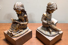 Vintage Pair Of Bronze Bookends   boy And Girl Reading   5-1 2 X 5-1 2 X 10 Tall