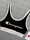 Champion Sports Bra Womens Xs Black Logo Stripe Elastic Band Cotton Stretch