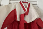 Korean Traditional Dress Hanbok Vintage 1970 Red white With Slip Worn For Photo