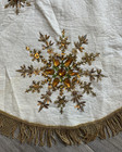 Vtg Christmas Snowflakes Felt Round Sequin Tree Skirt Tablecloth Handmade 39 
