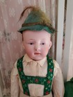 Antique German 14  Bisque Gebruder Heubach 6692 Pouty Boy Doll Flocked Hair