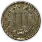 1867 Three Cent Nickel Almost Uncirculated Au Coin  28122