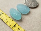 Two Genuine Beach Sea Glass Surf Tumbled Soft Teal Aqua Blue Frosted Medium V02