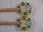 Vintage Lace Making Bobbin Pair Spangled Approx  4  W  Green   Gold Spangle 