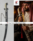 Arabian Kilij Sword Damascus Steel Camel Bone Hilt Silver Koftgiri Scabbard