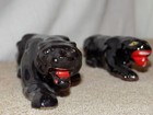 Pair Vtg Black Panther 1950s Mid Century Ceramic Porcelain Figurine Statue