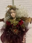 Vtg  Woodland Creatures  Fairy Holidays Elf Doll Winged Burgandy  Ornament  a38