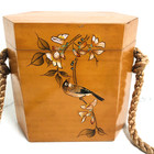 Vintage Chinese Tea Caddy trinket Box Hna Bamboo Hand-painted Hexagon  4  5 X 5 