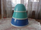 Pyrex Americana Blue White Band Nesting Mixing Bowl Set 401 402 403 Read Htf 60s