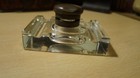 Lovely  Antique Hand Blown Glass Base Inkwell  brass Top   Quill Rests  Nice 