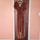 Baltic Born Rust Copper Velvet Wrap Dress Xl V-neck Flutter Sleeve Tie Belted