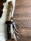 Native American Knotted War Club W mink Hide  Sea Glass geese Feathers   Beads