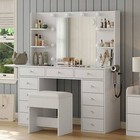 47   W With Mirror 12 Led Lights 11 Drawers Makeup Vanity With 4 Shelves White