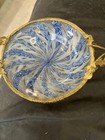 Blue Rare Antique French Latticino Glass   Ormolu Gilt  Tazza Centerpiece