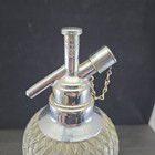 Vintage Sparklets Seltzer Bottle   Syphon W  Metal Mesh Cover     Red Stripe Glass