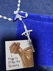 Vintage White Oval Beads Cross Crucifix Catholic Religious Prayer Rosary  c 