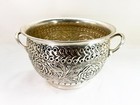 Vintage Metal Floral Pattern Bowl Textured Hand Tooled Planter Pot Container