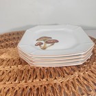 Vintage Mushroom Ceramic Plates Set Of 4    retro Octagon Dinnerware Kitchen Decor
