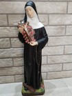 Very Big Antique Saint Rita Cascia Statue Roses The Forehead Wound Iconography