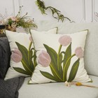 Pack Of 2 Embroidered Decorative Throw Pillow Cover 18x18 Inch Farmhouse Flor   
