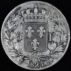 1824 France 5 Francs     Vf Very Fine Details     Silver Coin French    trusted   