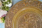 Vintage Large 19  Hand-carved  Brown Wood Plate With Grape Vines  Wall Art Decor