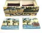 Hand Painted Porcelain Stamp Trinket Box Two Lidded Compartments Dome Hinged Lid