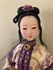 Collectable Chinese Doll  Purple ivory Brocade Silk Outfit On Wood Platform 12  