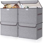 Large 22 Quart Linen Fabric Foldable Storage Bin Cube Organizer Basket With F   