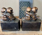 Bronze Art Vintage Pair Bookends Children    first Crush    Copper Finish 5 5
