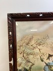 Vintage Asian Landscape Painting Bridge Pagoda Carved Wood Frame Mcm Wall Art