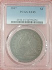1847 Liberty Seated Dollar  Pcgs Xf45  Rich Brown With Orange Tones