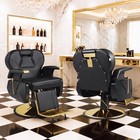 Black Gold Recline Heavy Duty Barber Chair Hydraulic Salon Spa Beauty Equipment