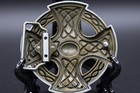 Vintage Style Celtic Cross Belt Buckle Intricate Knotwork Oval Center Cabochon