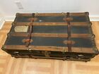 Vintage Wood Steamer Trunk W Key Chest Coffee Table Storage Box Antique Decor