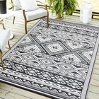 Outdoor Rug 6x9 Ft Waterproof  Reversible Outdoor 6x9ft Black white- Geometric